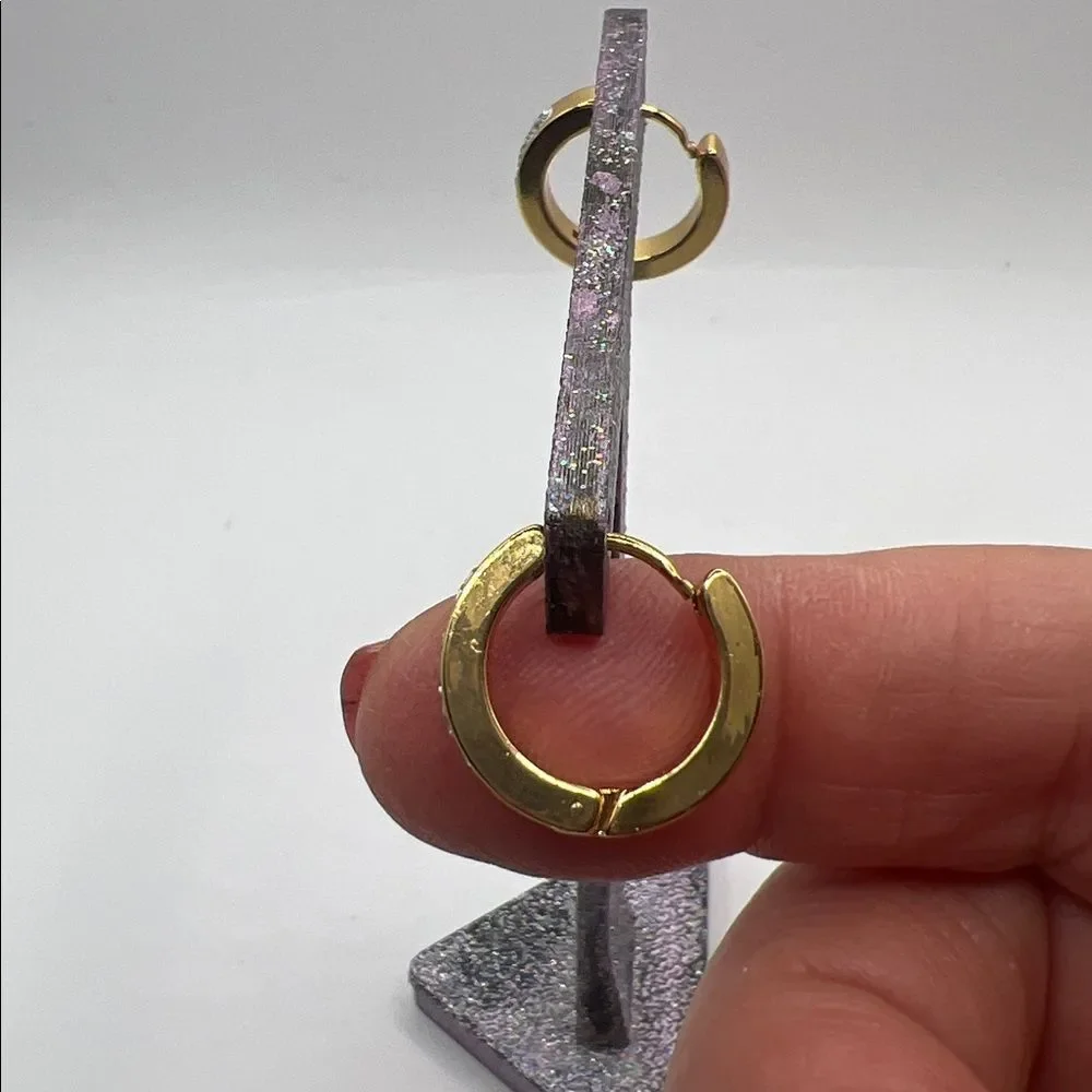 Gold-Tone Over Stainless Steel Huggie Hoop Earrings with Clear Stones